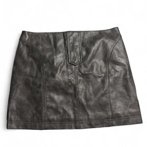Madden NYC Washed Faux Leather Mini Skirt Gray Black High Rise XS